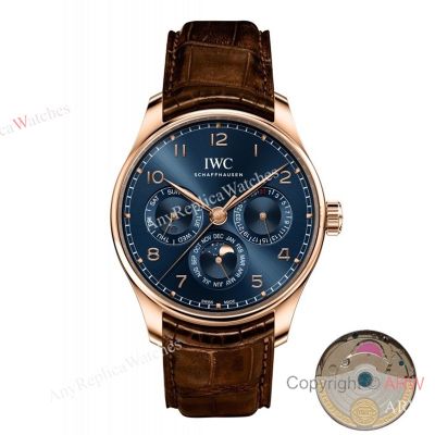 High Quality Replica IWC Different Colors Genuine Leather Strap Dark Blue Face Dial Rose Gold Stainless Steel Case Watch 42mm